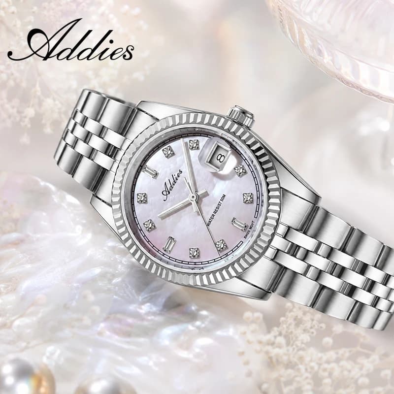ADDIES Orologio da donna in acciaio inossidabile Top Brand Luxury Swiss 585 Orologio da donna al quarzo con cristallo di zaffiro 50m Impermeabile Sport 28mm