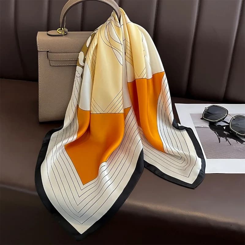 Sciarpa a fiori con linea da 68 cm Sciarpa di seta imitazione nuova primavera ed estate da donna Scialle foulard versatile fresco di fascia alta