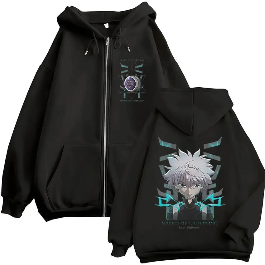 Felpe con Cappuccio e Zip Hunter X Hunter Killua Zoldyck, Giacche con Maniche Lunghe per Uomo, Stile Anime Giapponese