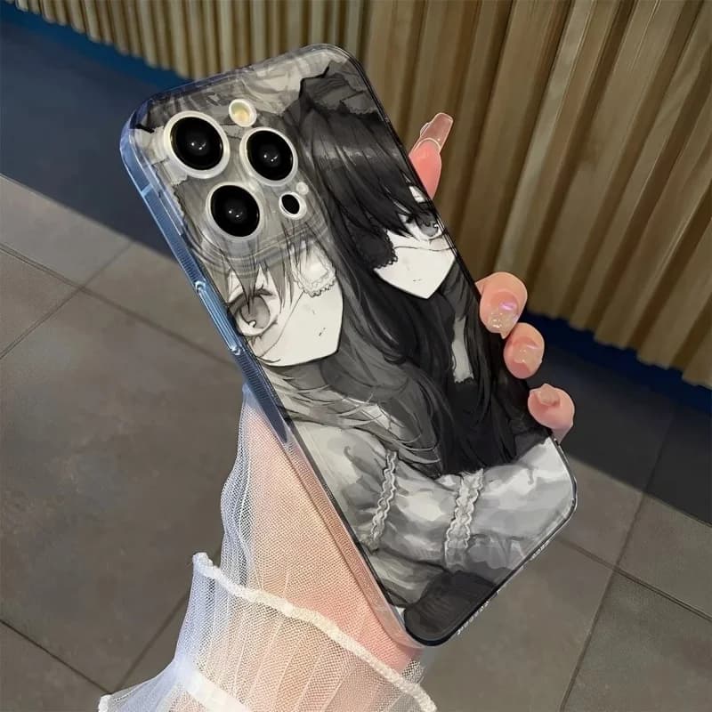 Anime Cute Black And White Twin Girls Case for iPhone 17 16 15 14 13 12 11 Pro Max Plus Ultra thin Protective Transparent cover