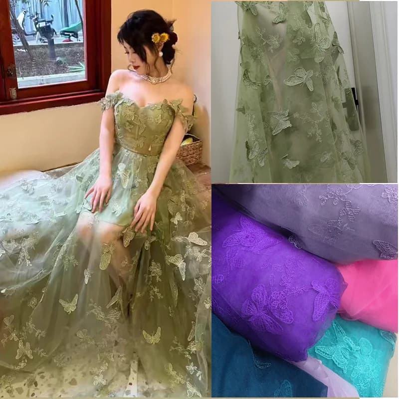 130Cm wide 3D Butterfly Embroidered Fabric Floral Lace Mesh for Wedding Dresses Kids' & Doll Clothes DIY Sewing Material F096