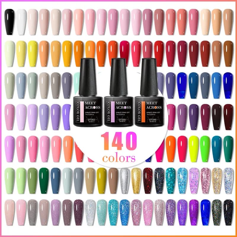 MEET ACROSS 7ml Smalto per unghie gel Primavera 140 colori per la decorazione autunnale Semi permanente opaco Top Coat Nail Art Vernice gel UV