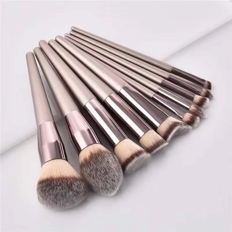10PCS Champagne Gold Makeup Brush Set For Foundation Powder Blush Concealer Eye Shadow All-in-One Professional Face Eye Kit