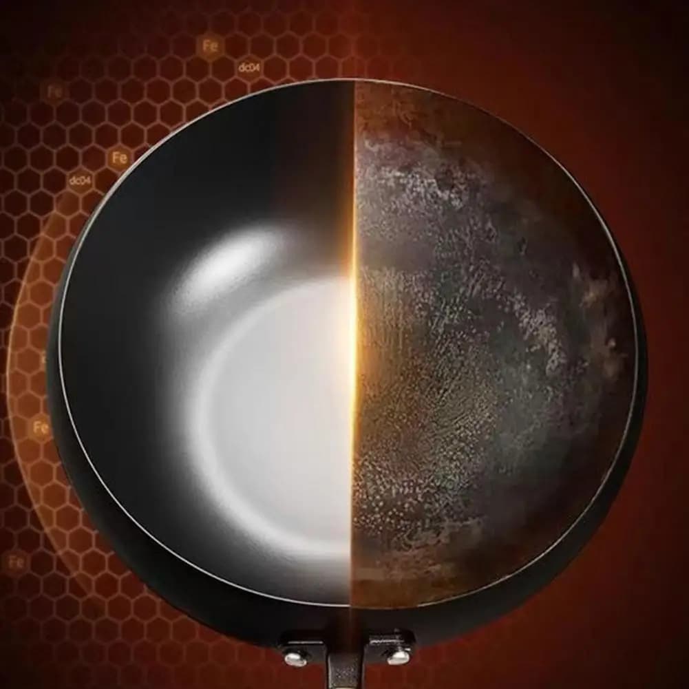 Big Belly Wok Non-stick Pan Traditional Hammered Iron Wok Pan with Wooden Handle Japanese Cast Iron Frying Pan with Lid for Gas