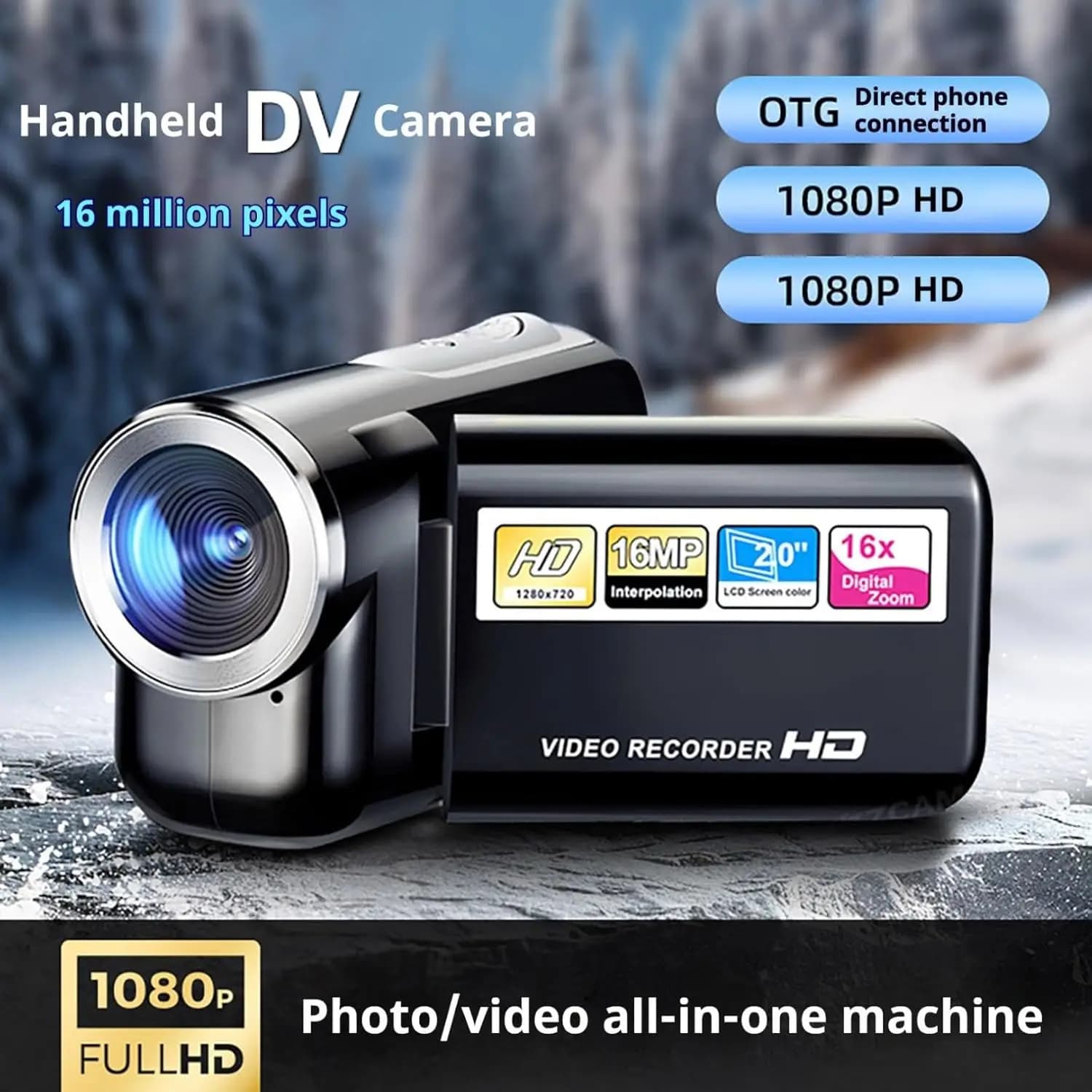 Full 1080P HD Rotazione 16X Videocamera digitale ad alta definizione Videocamera DV Scheda SD Mini fotocamera DV portatile Digitale portatile