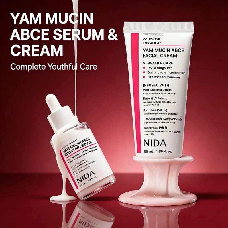 Korean NIDA Yam Mucin ABCE Boosting Serum & Face Cream Set Repair Skin Barrier Enhance Skin Elasticity Shrink Pores Skincare