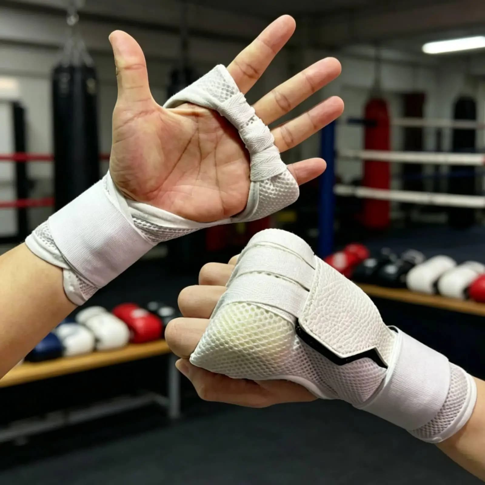 Guanti da Boxe Traspiranti in Rete, Fasce per Mani da Kickboxing, Guanti da Fitness Muay Thai per Allenamento, Palestra e Pratica di Sparring