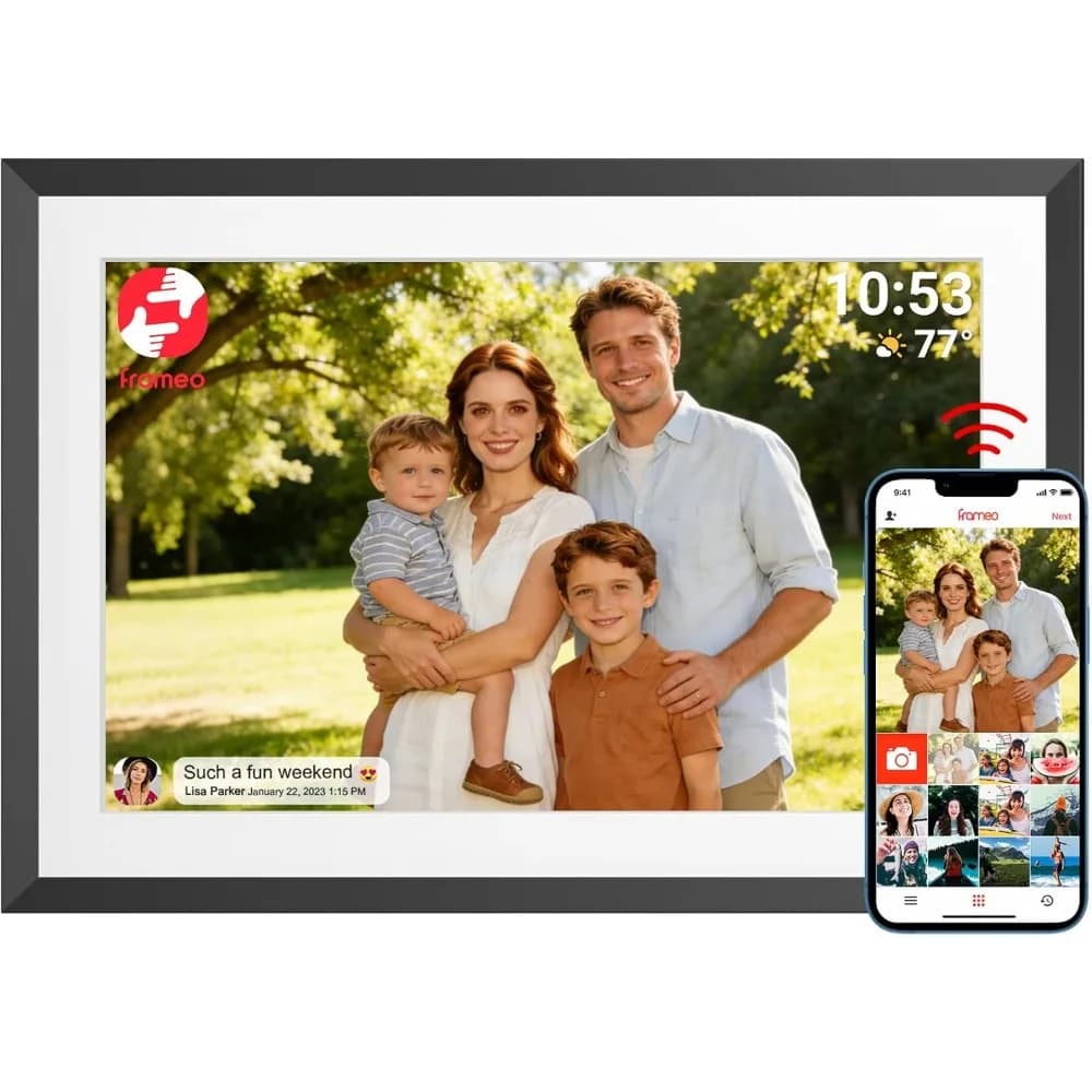 Cornice Digitale da 10.1 Pollici con WiFi, Touchscreen IPS, 32GB, Condivisione Foto e Video tramite App, USB, Espandibile con Scheda SD