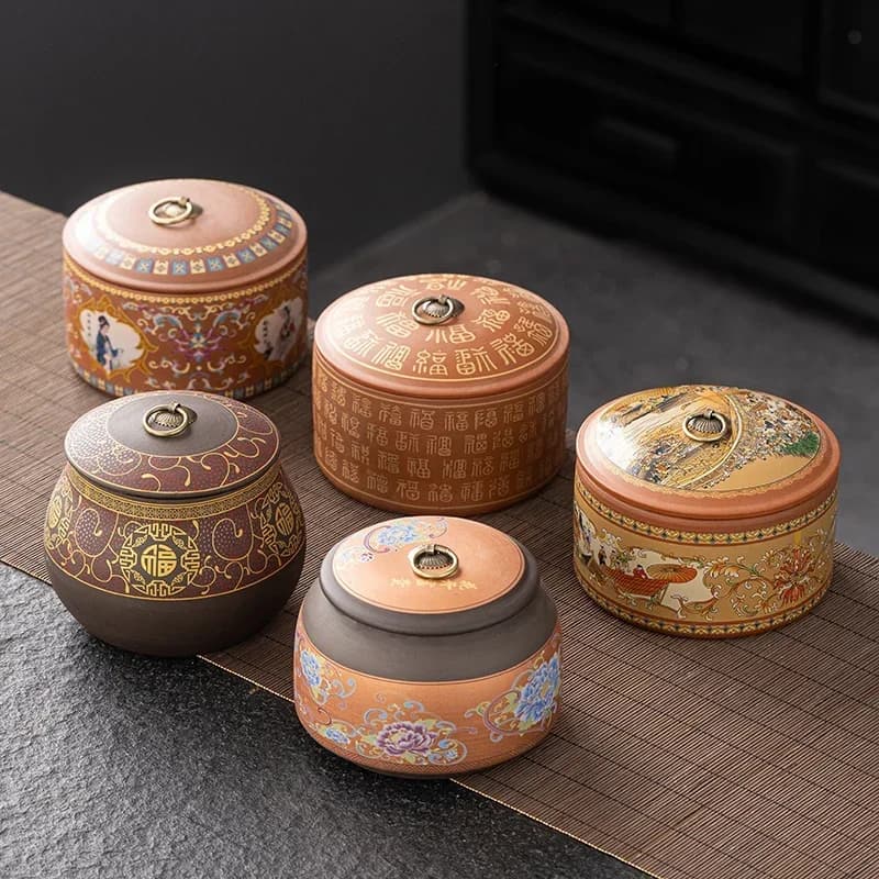 Modern Gold Plated Purple Sand Ceramic Tea Jar Household Moisture Proof Sealed Coffee Bean Tea Jar Merchandise Storage Container