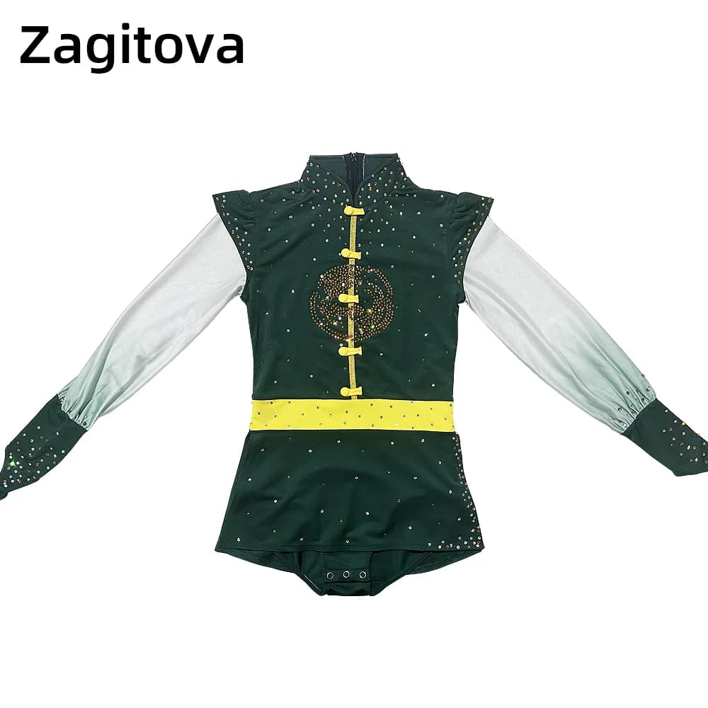 Costume da pattinaggio artistico di zagiitova per uomo e ragazzo abbigliamento da pattinaggio su ghiaccio tuta da ginnastica acrobatica con diamanti gradiente verde