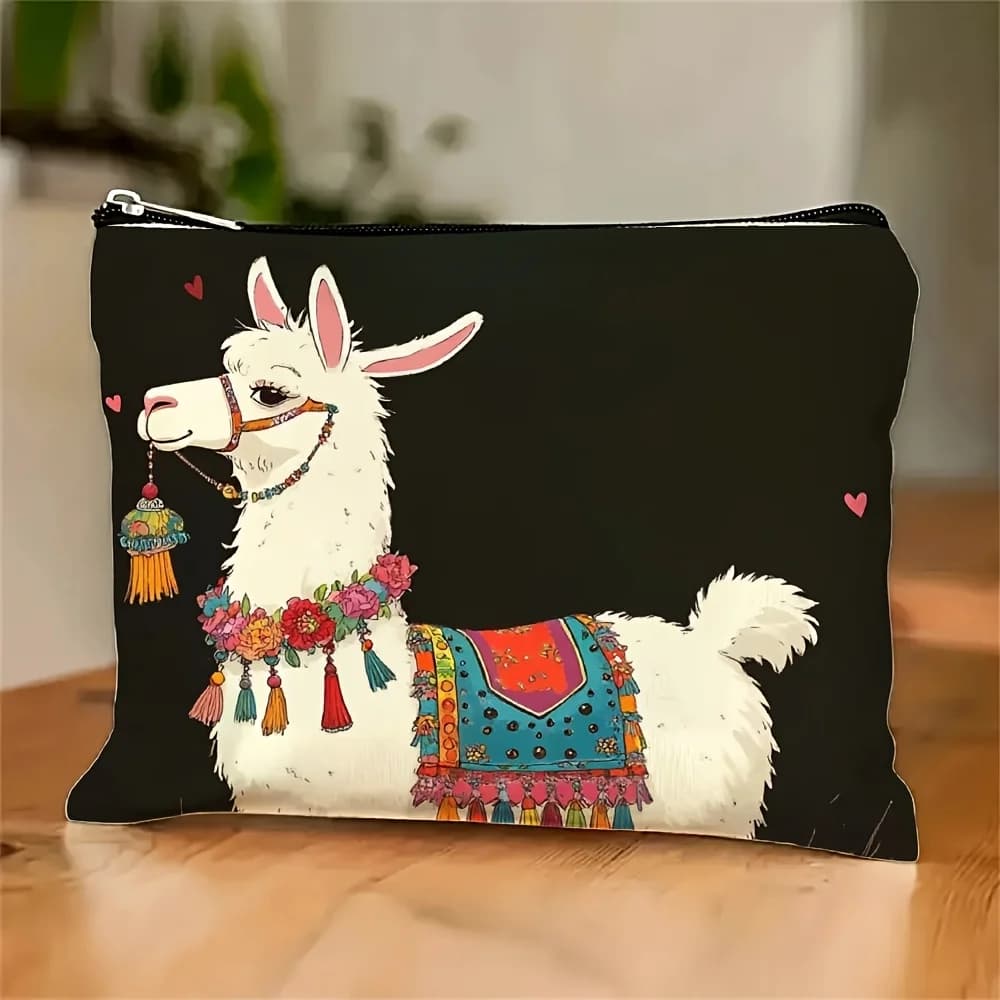 Una borsa per il trucco dal design Alpaca: una simpatica custodia multifunzionale con cerniera, una borsa per riporre gioielli, una piccola custodia da viaggio perfetta con cerniera.