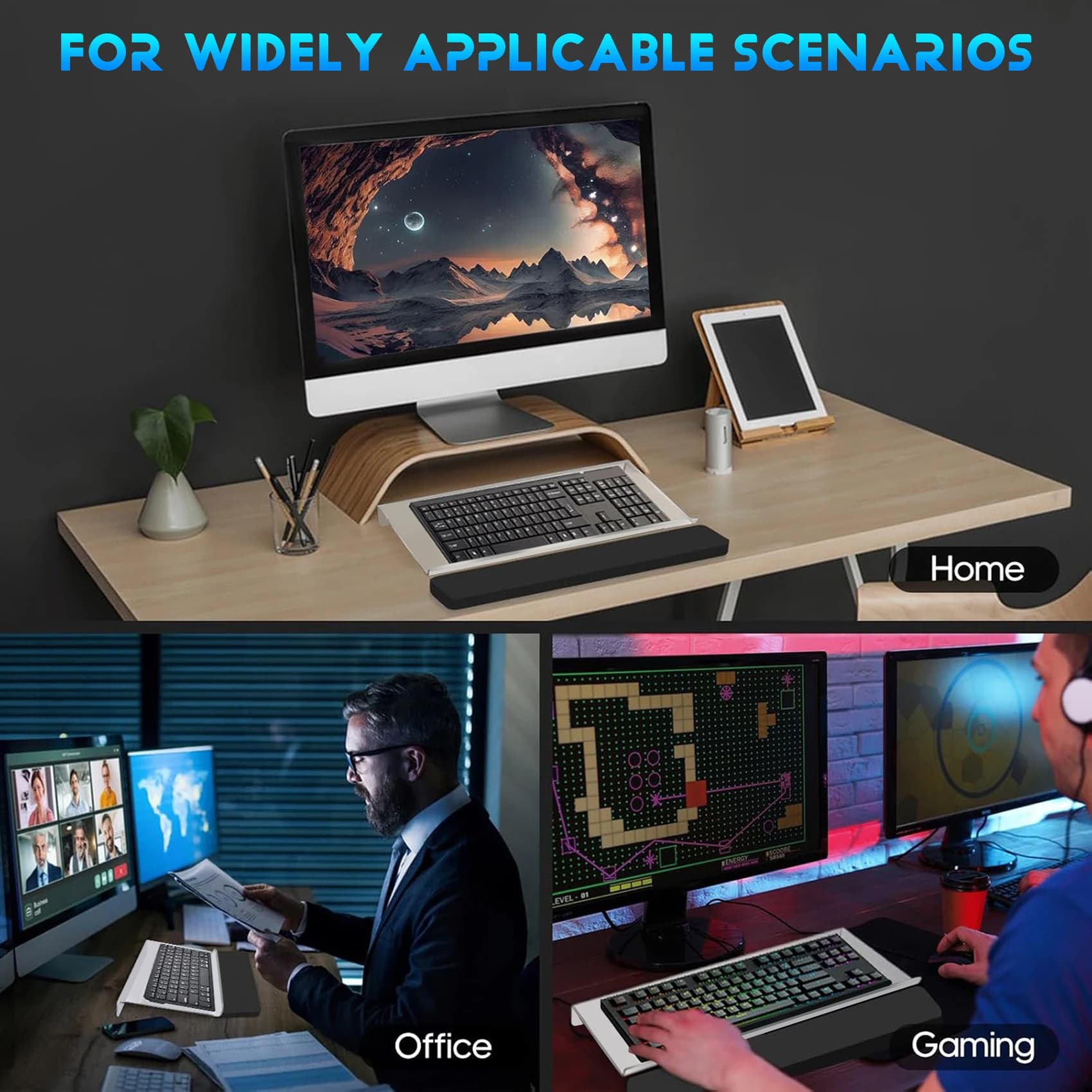 Supporto per tastiera e poggiapolsi, supporto per tastiera inclinato con poggiapolsi, parte ergonomica da scrivania per computer Home OfficeJAS