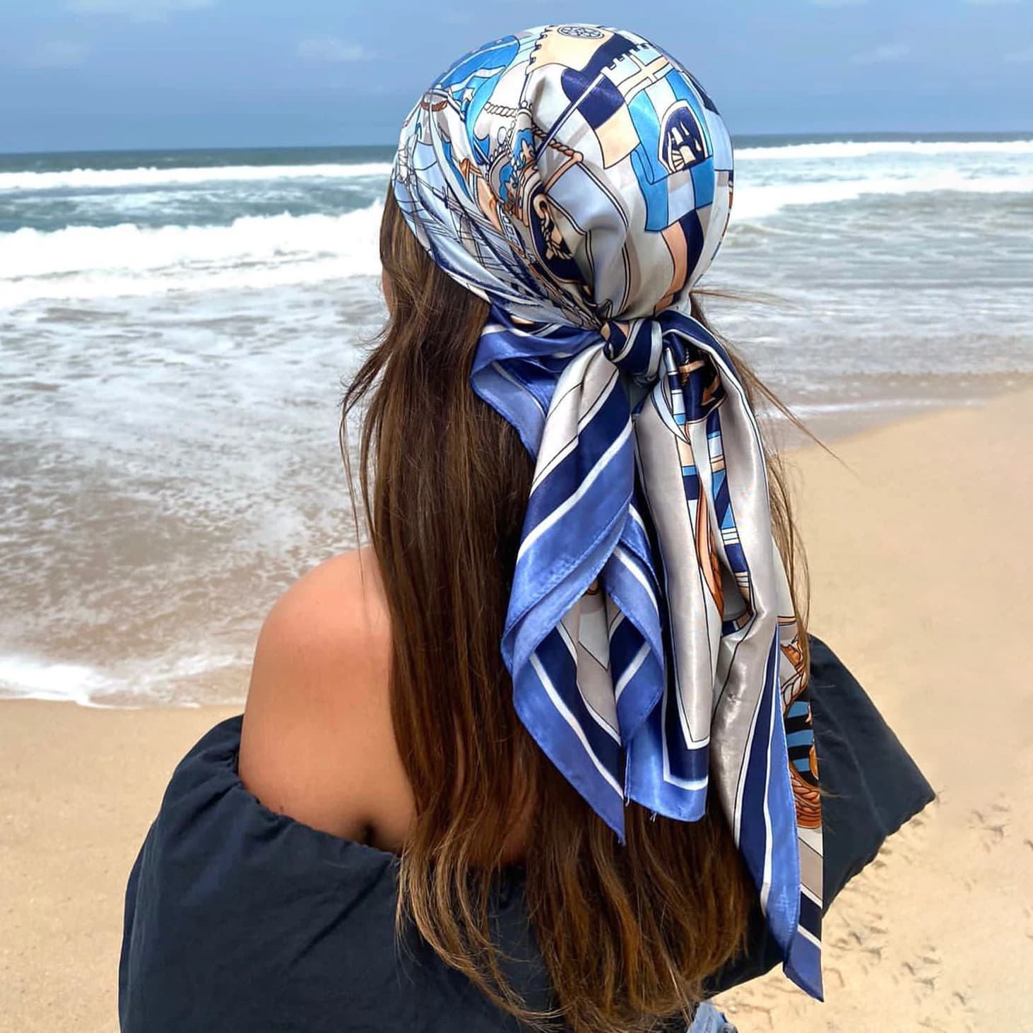 Grandi foulard hijab da donna, sciarpe in seta satinata con stampa alla moda, 90cmx90cm, scialli quadrati di lusso, foulard per la testa da donna.