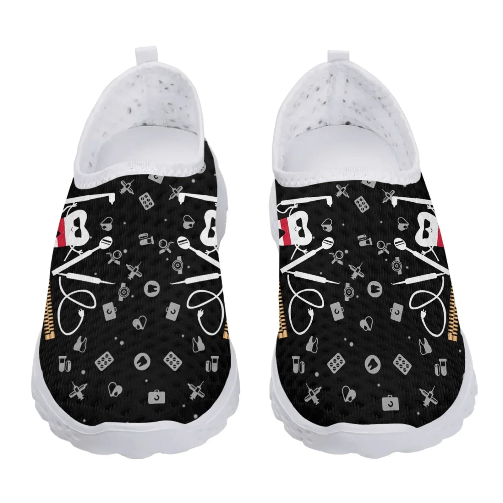 Scarpe estive da donna in rete con stampa divertente di denti neri, comode e leggere, slip-on, sneakers in rete.