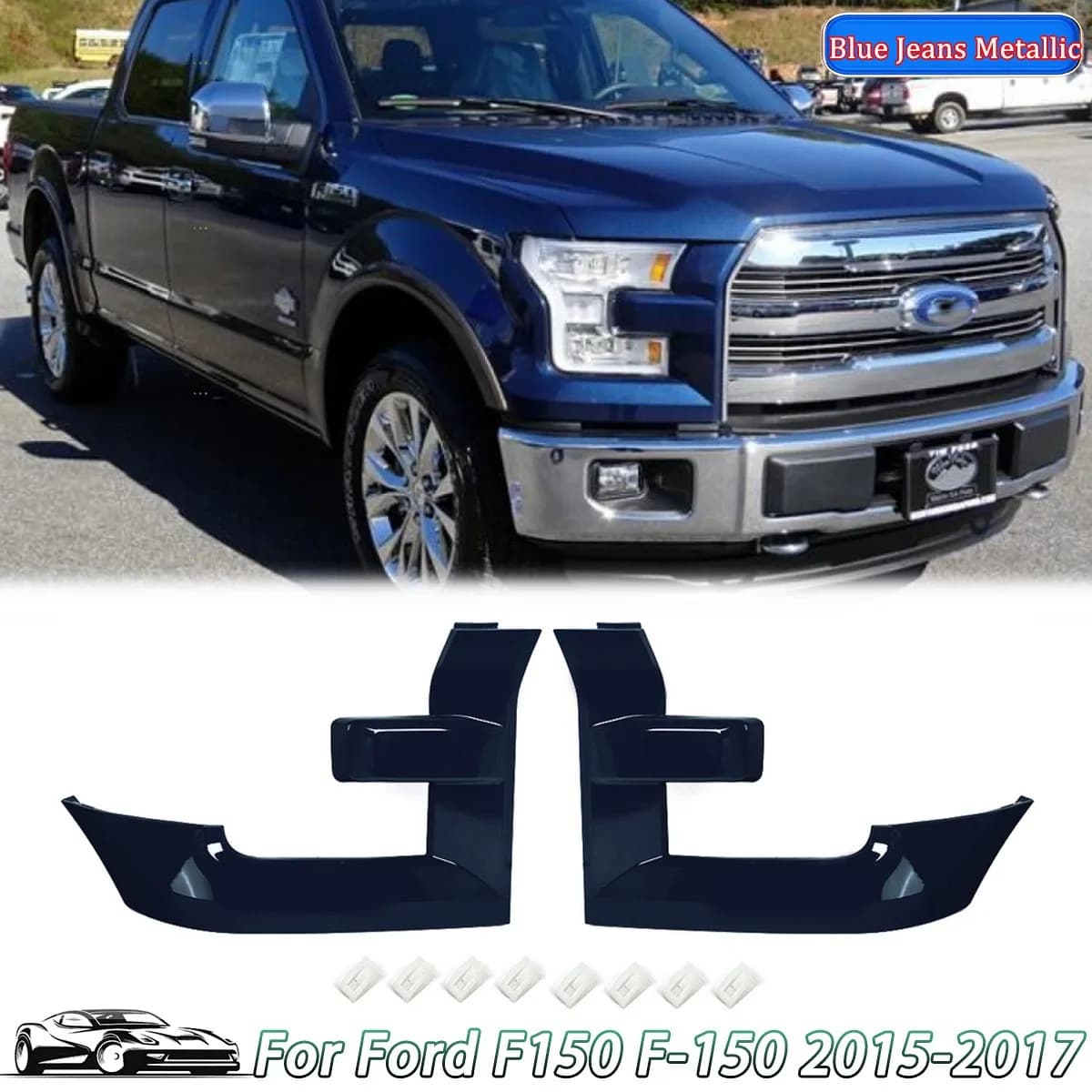 Blue Jeans Metallic Headlight Bezel Trim Grill Molding For Ford F150 F-150 SSV Extended Cab Pickup 4-Door 2015 2016 2017 bumper