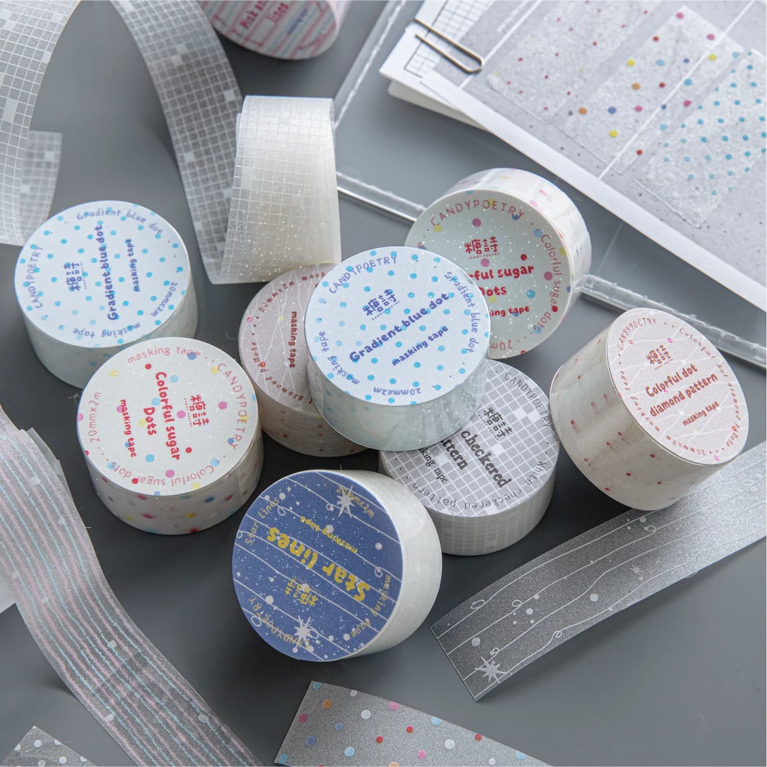 1Roll Colorful Polka Dot Star Glitter PET Tape Transparent for Scrapbooking Journaling Collage Decorate Phone Case Notebook