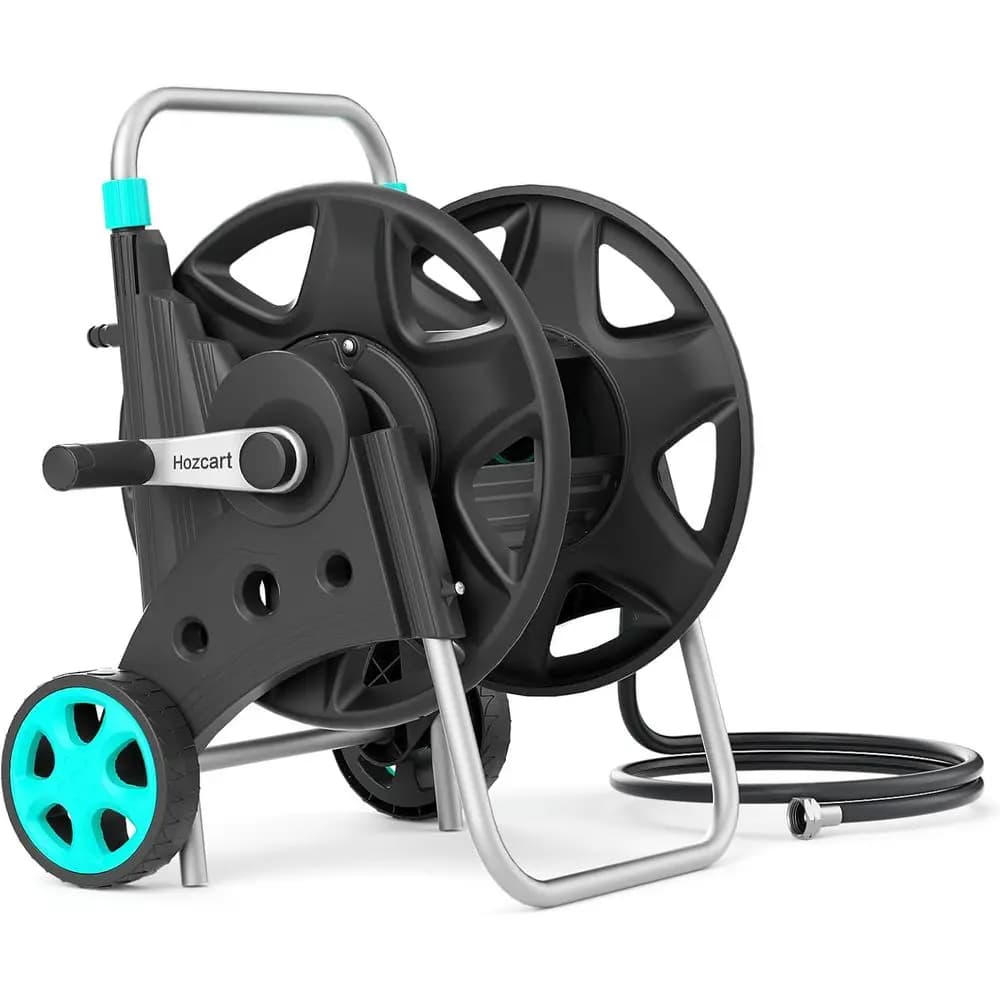 Garden Hose or Outside,Hold Up to 100-120 t o 5/8’’ Hose,Metal Hose Cart with Adjustable Armrests and 2 Wheels,Durable Water Hos