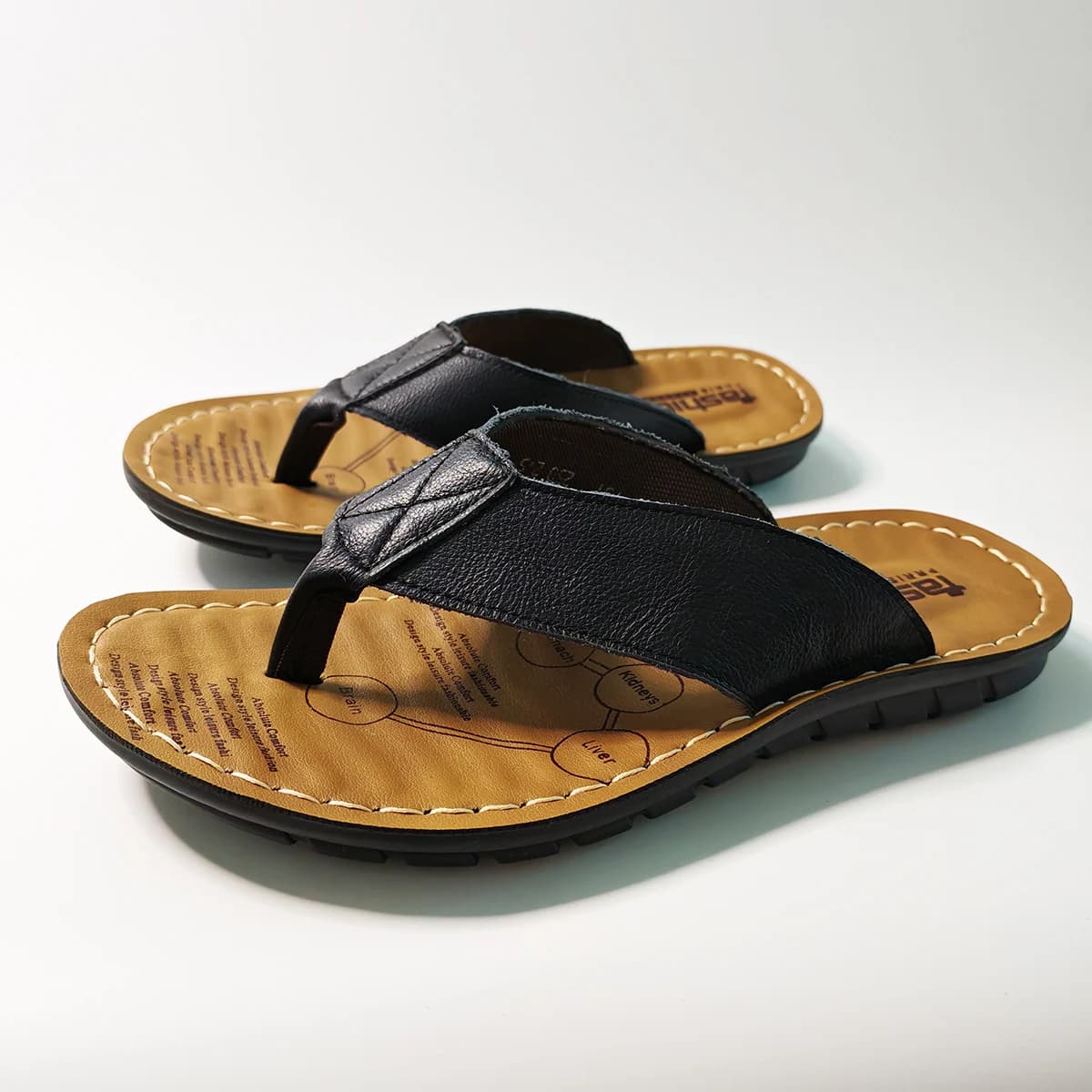 Scarpe estive da uomo Ciabatte da uomo in vera pelle Infradito da uomo Sandali piatti da uomo Sandali da vacanza antiscivolo Nero Khaki A673