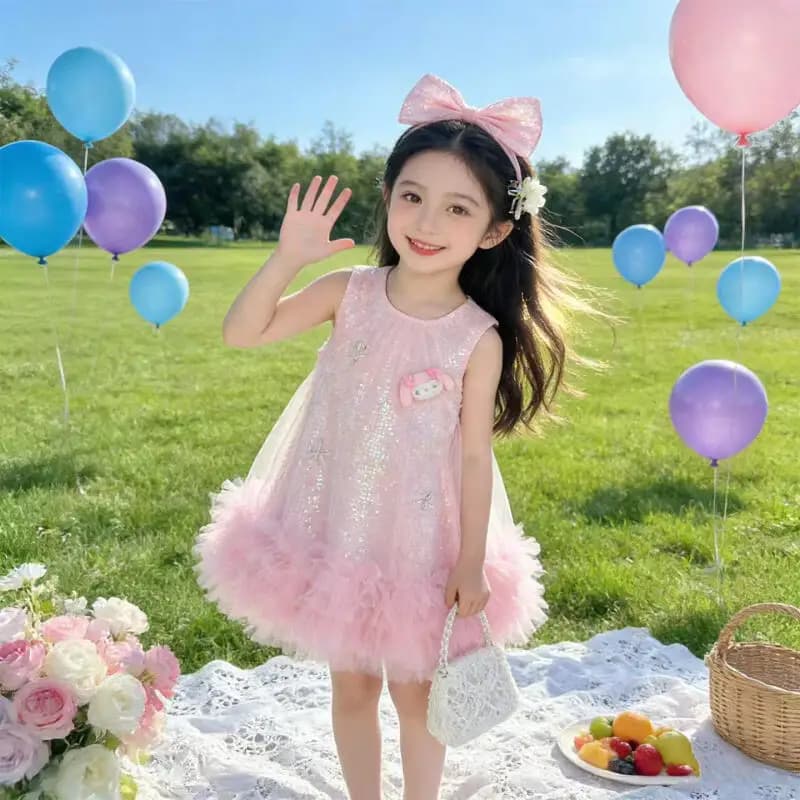 Vestito Estivo Anime My Melody per Bambine, Abito Senza Maniche in Tulle, Vestito Principessa Lucente Kuromi, Abito Lolita per Feste di Compleanno, Regalo