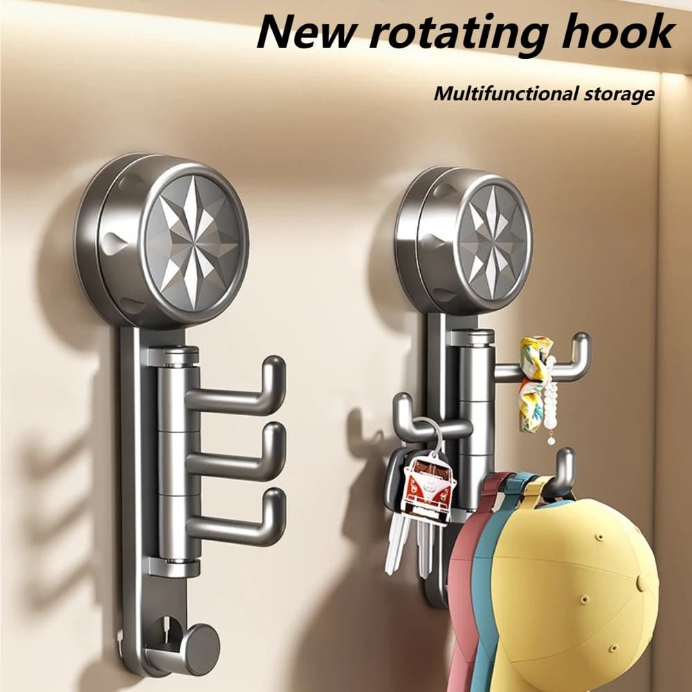 Rotatable Vacuum Suction Cup Multi-Hook/Key Hook/Wall-Mounted Shelf/Bathroom Adhesive Hook,Multi-Rod Storage,180° Free Rotation
