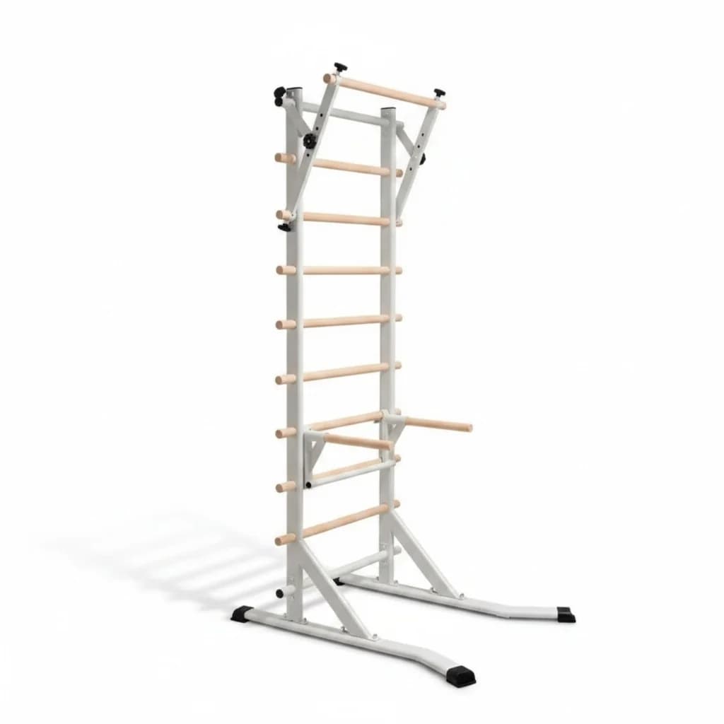 Sbarre da Parete Regolabili, Scala Svedese in Legno di Faggio 210cm con Barra per Trazioni in Acciaio, Attrezzatura per Palestra Domestica e Fisioterapia