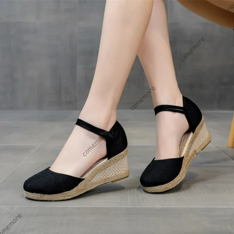 Comemore Sandali Tacco Alto Calzature Estive 2025 Nuove Signore Comfort Scarpe Casual Pompe Punta Rotonda Scarpe Espadrillas Zeppe Sandalo