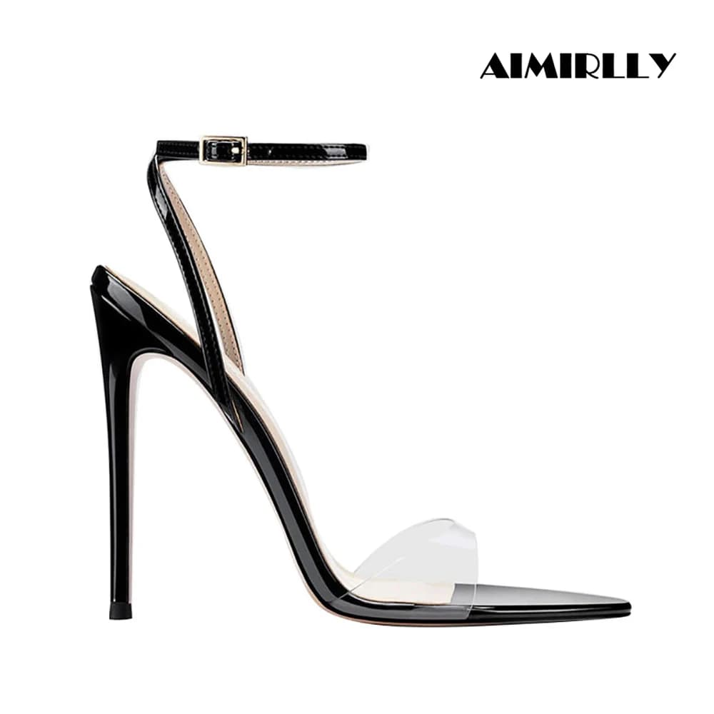 Sandali da Donna con Tacco Alto in PVC Trasparente, Punta Aperta e Cinturino alla Caviglia, Scarpe da Cerimonia Personalizzabili