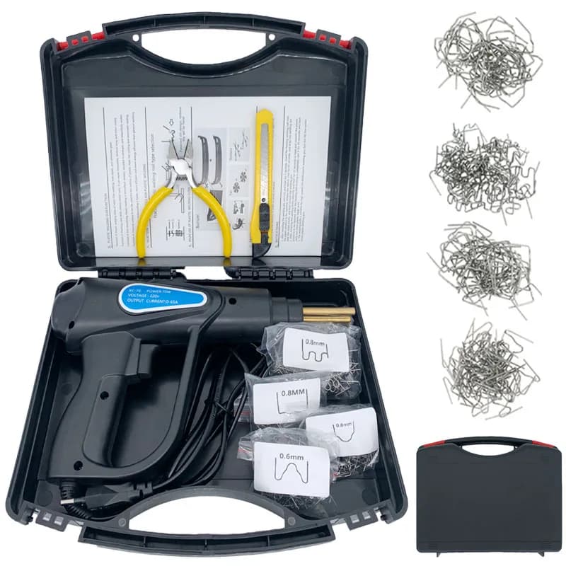 Kit di riparazione per paraurti per auto con pistola per saldatore di plastica per saldatrice di plastica da 70 W con kit di strumenti per auto con punti metallici a caldo da 200/600/1000 pezzi