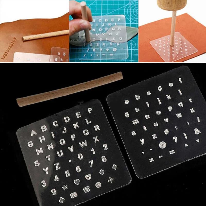 Set da 3 pezzi tavola per timbratura in pelle artigianale numero di lettera modello in rilievo inciso stampo per stampino a mano strumento per similpelle fai da te
