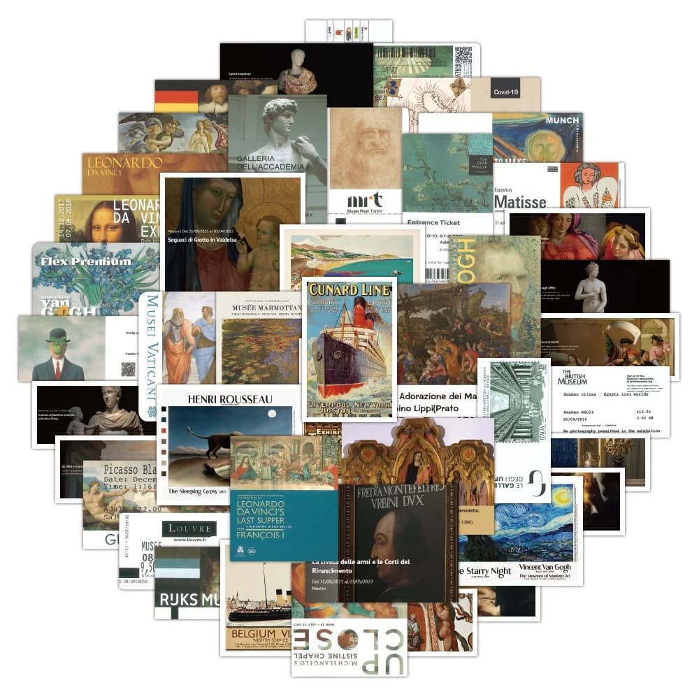 50Pcs Vintage Oil Painting Stickers For Graffiti Laptop Luggage Motorcycle Decal Papery Pop Store