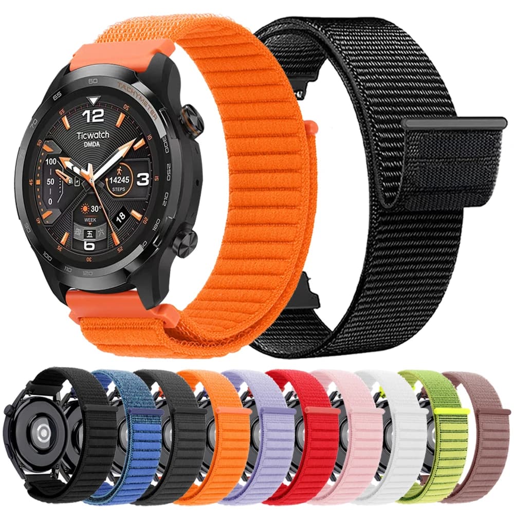Cinturino in nylon 20mm 22mm per cinturino sportivo GPS TicWatch Pro 3 TicWatch GTW/GTH/GTX/S2/E2/E3/Pro 2021 braccialetto ad anello traspirante