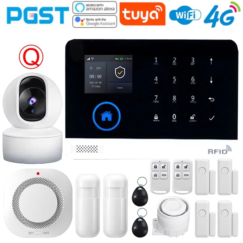 Allarme domestico wireless Tuya, sistema di allarme domestico intelligente 4G, WIFI, GSM, sistema di allarme di sicurezza domestica Tastiera touch APP RFID Wireless In hom