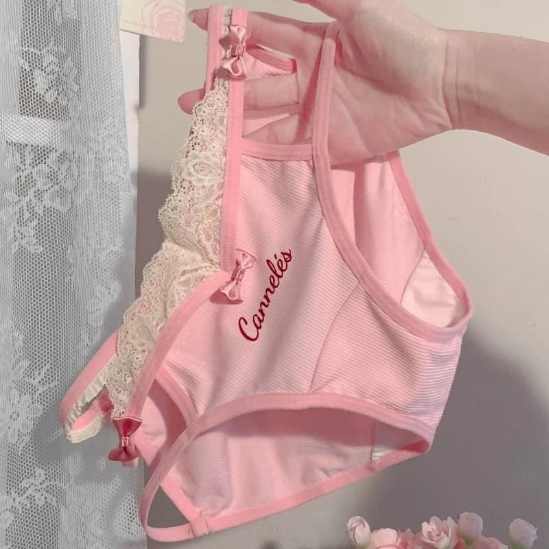Pink Canneles Lace Side Bow Womens Intimates Panties Underwear Kawaii Hollow Strap Briefs 2026 New Arrival Sweet