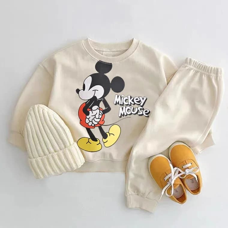 Felpe stampate Topolino Set Bambino Nuovo stile O-Collo Felpe con cappuccio + Pantaloni Neonati Moda casual Cartoon Tute grigie