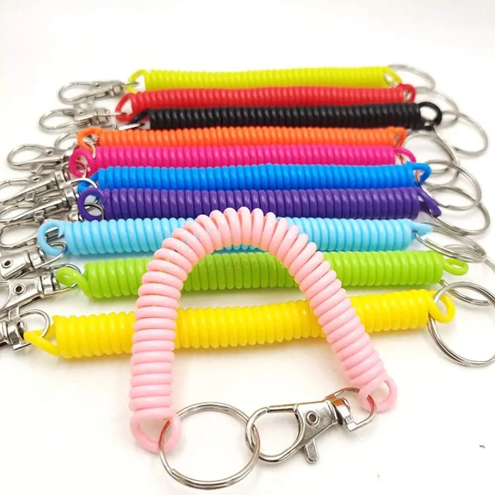 Cordino elastico a molla Polsino elasticizzato Polso unisex Bobina Chiave Cavo Chiusura Portachiavi elasticizzato a spirale Portachiavi con corda a molla