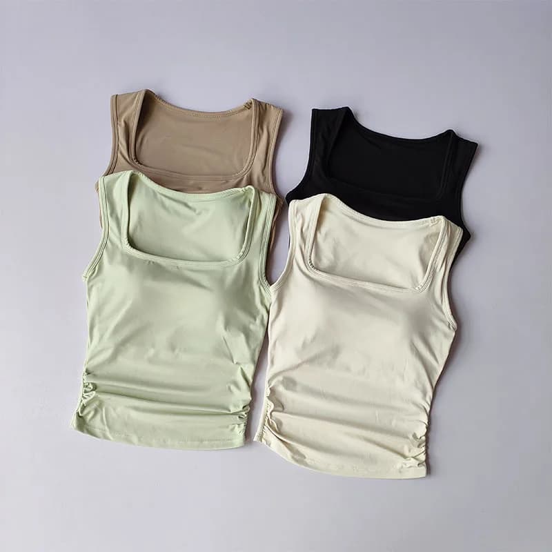 Reggiseno sportivo da donna con collo quadrato incorporato, copertura laterale superiore, schiena scoperta per corsa, yoga, pilates, allenamento