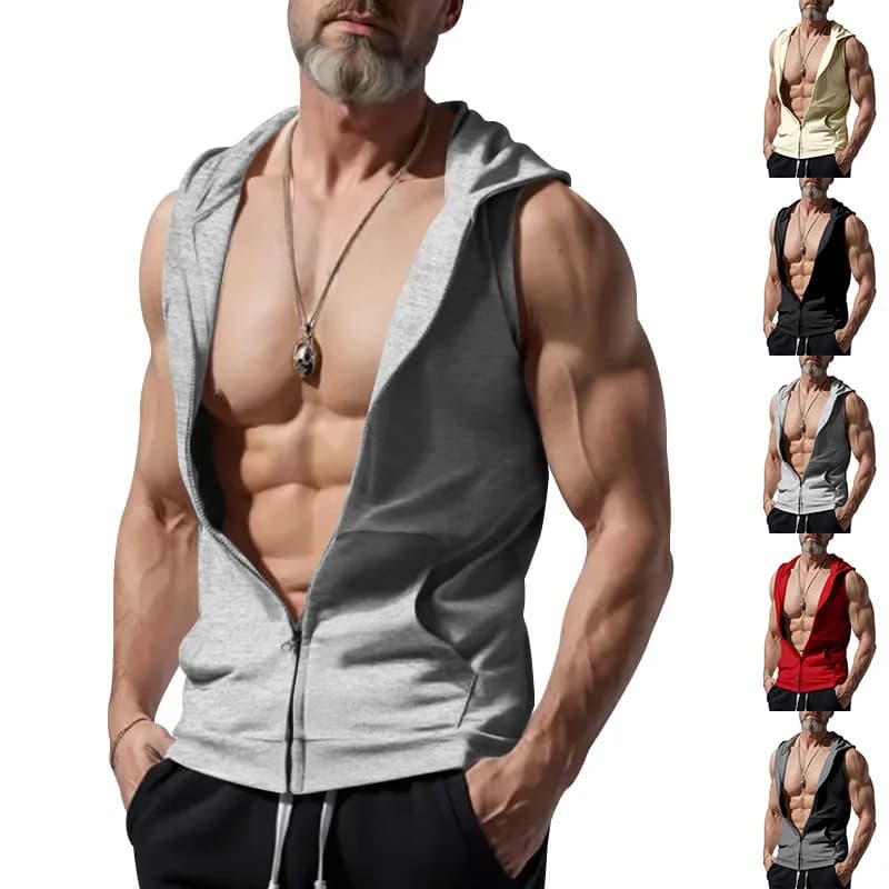 2024 estate uomo commercio estero nuovo Cardigan con cappuccio cerniera maglione senza maniche gilet Casual giacca sportiva