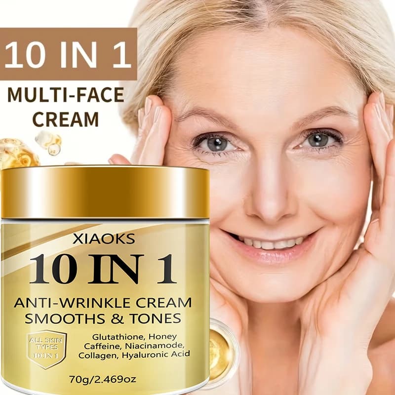 Instant firming cream and lifter 10 in 1, moisturizing and nourishing deep, smooths dry skin, improves brightness and elasticity, produced for skin care, gives the skin a young and bright look, contains retinol, hyaluronic acid, niacinamide, vitamins, collagen, 70 g, not unge.