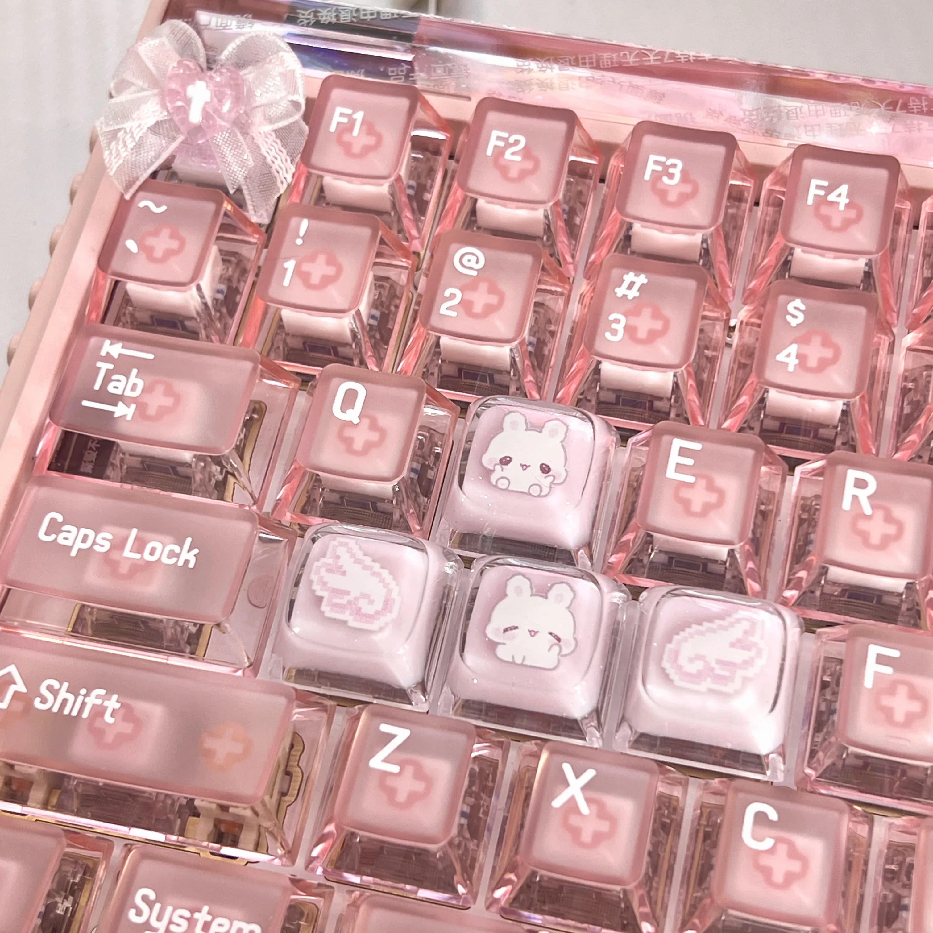 Keycap in resina epossidica trasparente Pixel Rabbit fai da te, per tastiera meccanica con asse magnetico a croce, accessorio personalizzato e simpatico per la digitazione