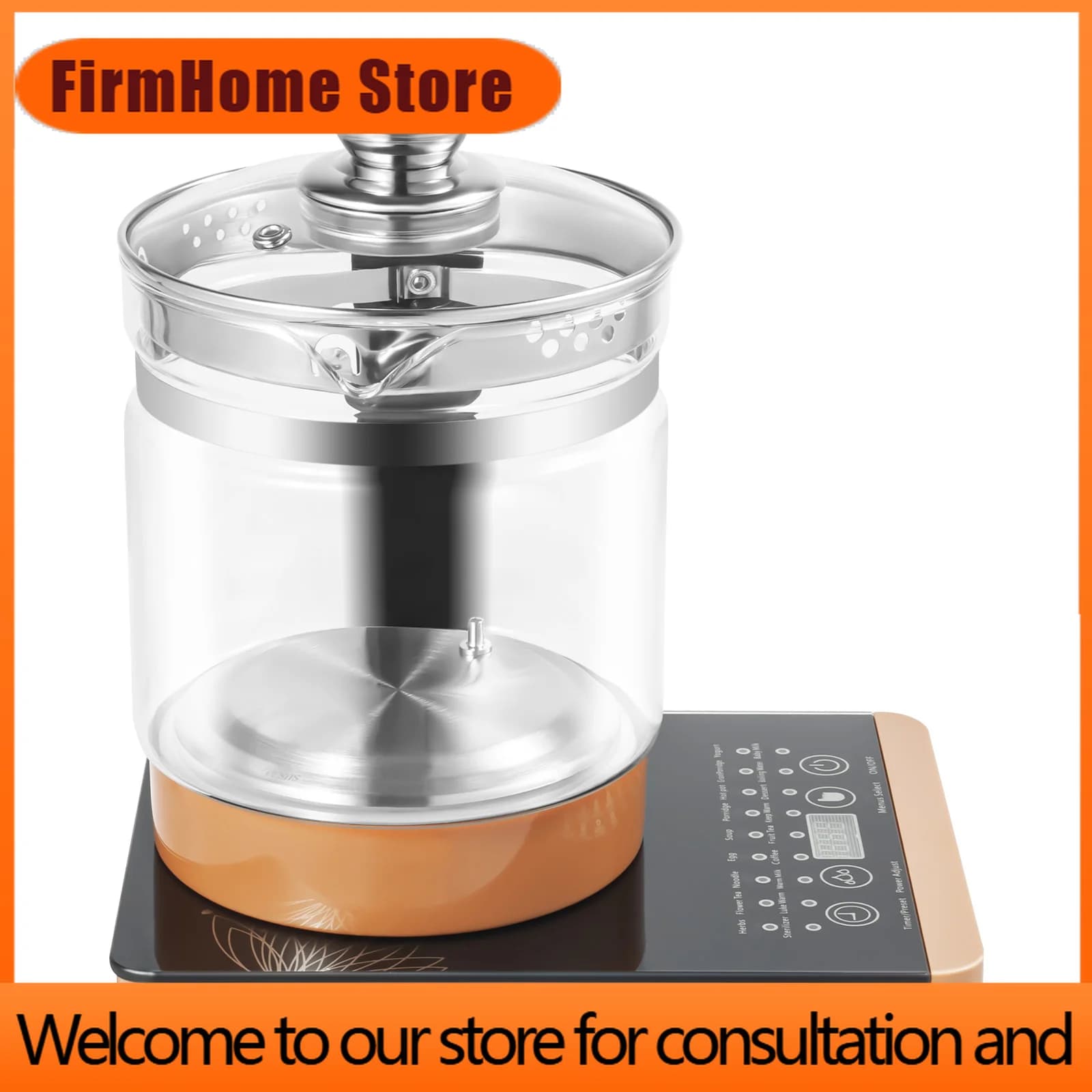 FirmHome StoreMultifunctional Electric Glass Kettle 1.8L With 18 Modes & Tea Strainer, 800W Smart Kettle,12 Temp Keep Warm For C