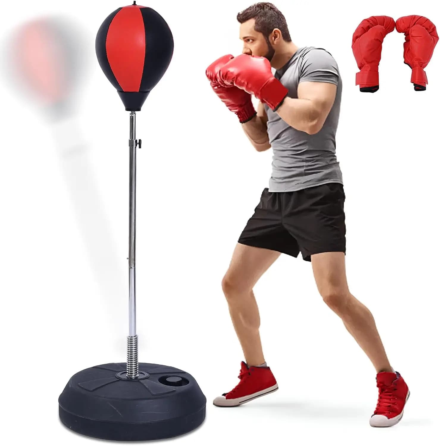 Sacco da Boxe Autoportante Regolabile con Barra per Riflessi, Attrezzatura per Allenamento Domestico, MMA, Fitness e Riduzione dello Stress