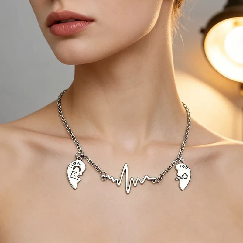 Romantic Heartbeat Coupling Necklace for Lover I Love You Lock Key Heart Pendant Choker Aesthetic Jewelry Gift New