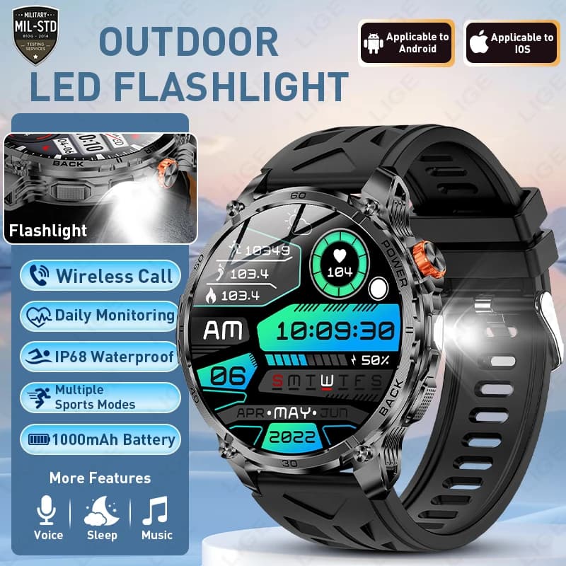 Smartwatch LIGE 1000mAh con schermo completamente touch, monitoraggio della frequenza cardiaca e del sonno, impermeabile IP68, orologio sportivo da uomo per il fitness.