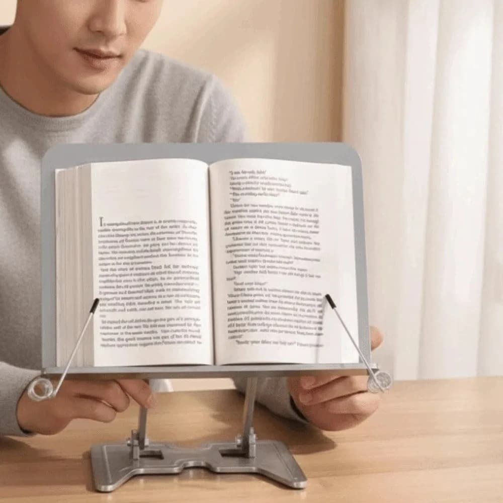 Laptop Riser Full Metal Reading Stand Rotating Foldable Book Holder Sturdy Dual Arm Bookstand Cookbook Reading
