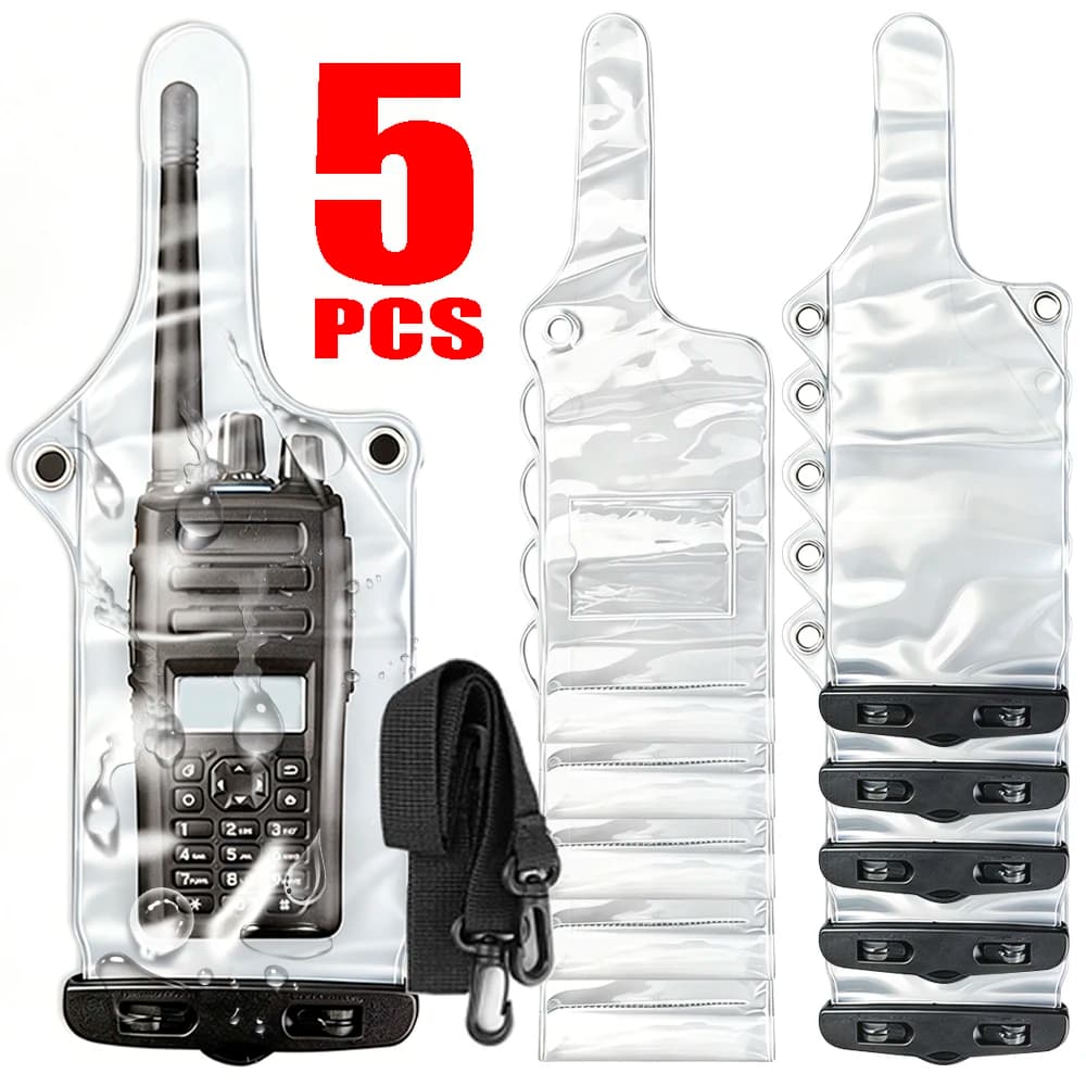 1-5 Set di borse impermeabili universali per radio portatili Kenwood ICOM TYT Wouxun Walkie Talkie, custodia protettiva completa con cordino