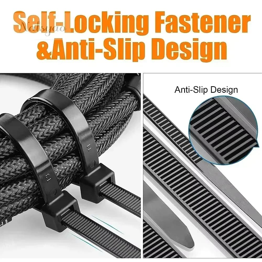 100PCS Plastic Nylon Cable Ties Self-locking Cord Straps Adjustable Fastening Loop for Home Office Wire Management