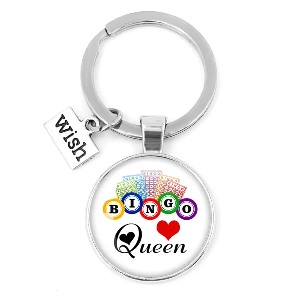 Bingo Shake Those Balls Bingo Queen Game Bingo Balls Pattern Glass Cabochon Keyring Circular Pendant Keychain Jewelry Gifts