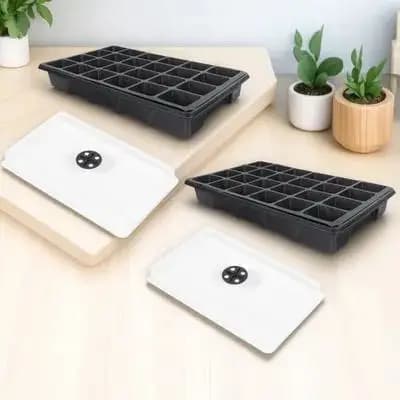 2 Pezzi Vassoio da Vivaio a 24 Celle in Plastica, Scatola per Germinazione Semi, per Giardinaggio Interno ed Esterno, Contenitore per Crescita Piante e Fiori