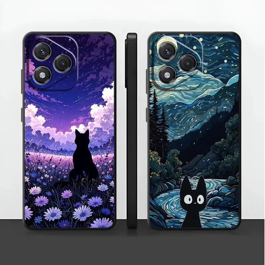 Custodia Van Gogh Notte Stellata con Gatto per Huawei P Smart 2019 P20 Lite 2018 P30 P20 Pro P20 P40 Lite Cover per Telefono