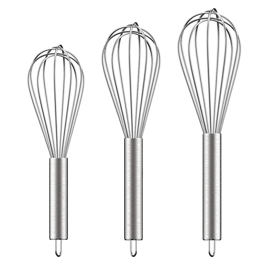 Set di 3 Fruste in Acciaio Inox, 6 Fruste a Filo da 8/10/12 Pollici, Fruste da Cucina con Impugnatura in Acciaio, Sbattitore Manuale per Uova